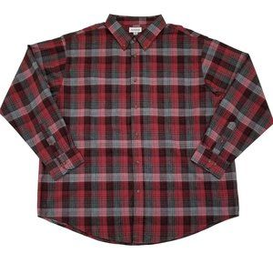 Haggar Mens Red & Black Plaid Woven Long Sleeve Button down Shirt xxl No Wrinkle